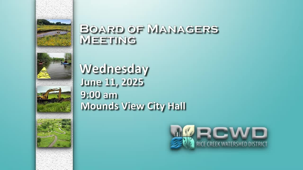 Thumbnail image for LIVE Rice Creek Watershed District Board Meeting 6-11-25