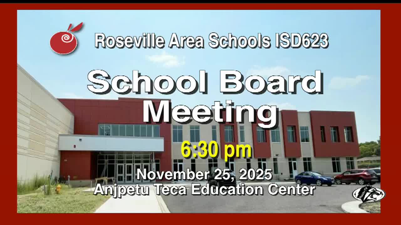 Roseville Area District 623 School Board Meeting 11-25-25